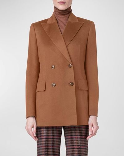 Akris Nadine Cashmere Double-Breasted Jacket - Brown