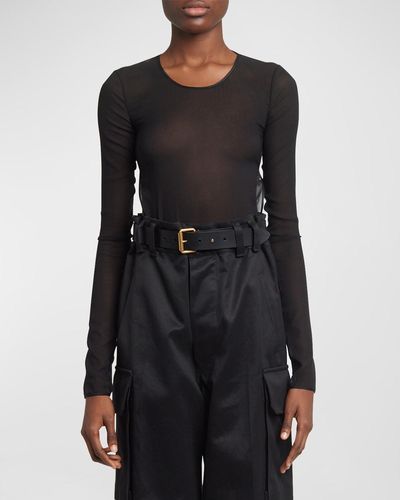 Saint Laurent Long-Sleeve Backless Bodysuit - Black