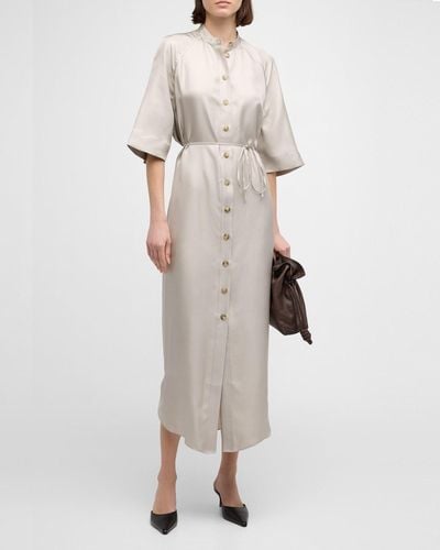 Loulou Studio Durion Button-Front Maxi Shirtdress With Tie Belt - Natural