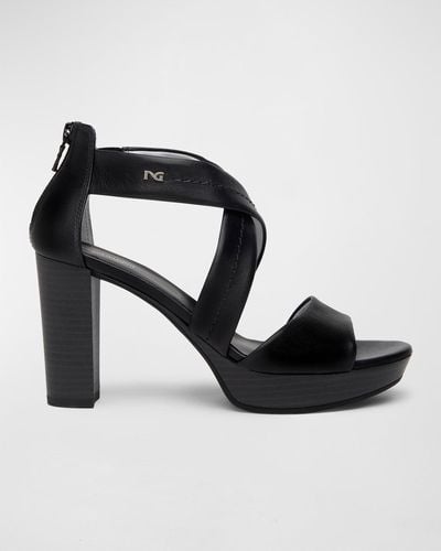 Nero Giardini Leather Crisscross Zip Sandals - Black