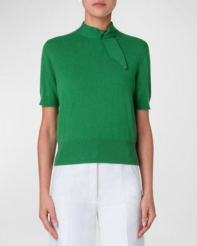 Akris Cashmere Short Pullover With Knot Detail - Green