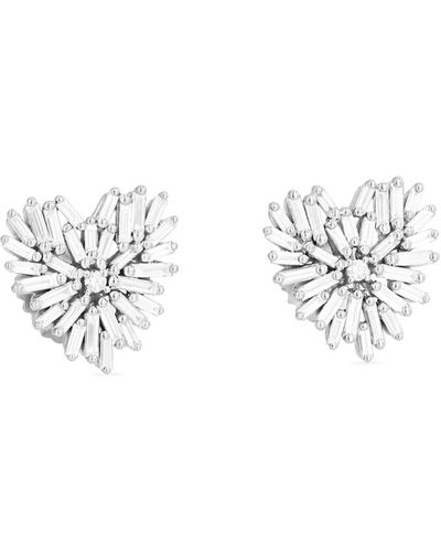 Suzanne Kalan 18k Diamond Small Heart Stud Earrings - Metallic