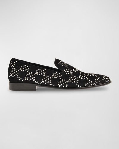 Les Hommes Studded Suede Smoking Slippers - Black