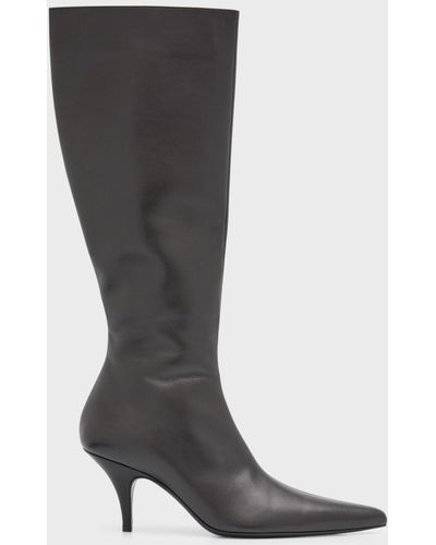 The Row Sling Leather Stiletto Mid Boots - Black