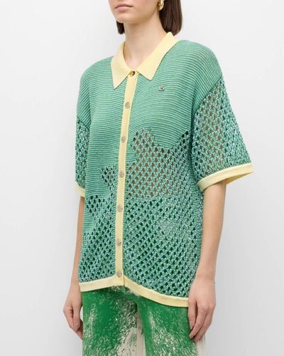 Ph5 Olivia Crochet Short-Sleeve Button-Front Shirt - Green