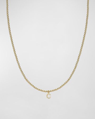 Zoe Lev 14K Mini Diamond Initial Bead Necklace - White