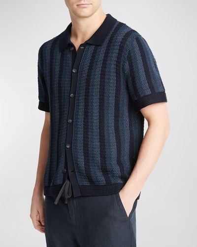 Vince Crochet Stripe Button-Down Shirt - Blue