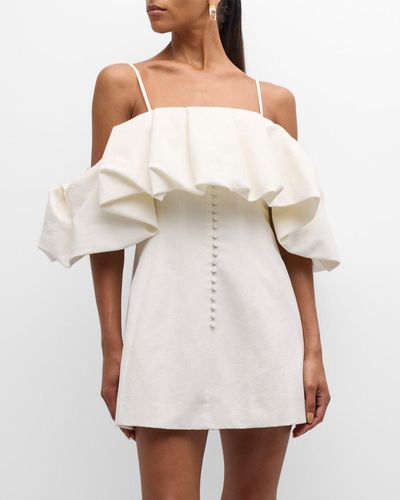 Jonathan Simkhai Puff Overlay Square-Neck Mini Dress - White