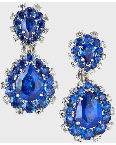 Etho Maria 18k White Gold Sapphire Pear & Diamond Drop Earrings - Blue