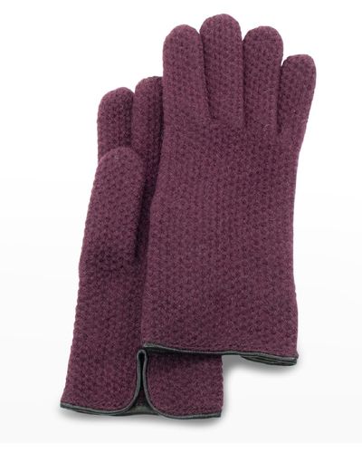Portolano Honeycomb Stitched Cashmere Gloves - Purple