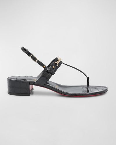 Christian Louboutin Leather Chain Sole Slingback Sandals - Metallic