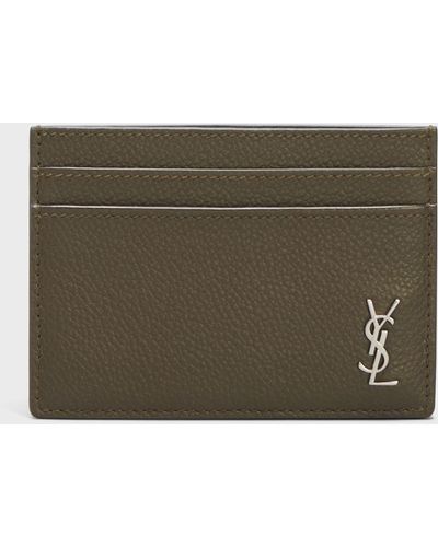 Saint Laurent Monogram Plaque Leather Card Holder - Green