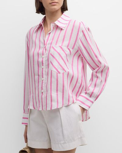 Finley Andie Striped Button-Down Linen Shirt - Pink