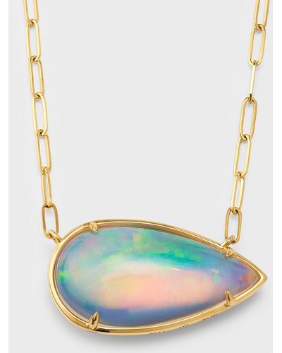 David Kord 18k Yellow Gold Necklace With Pear Shape Opal On Paper Clip Chain, 11.06tcw - Blue