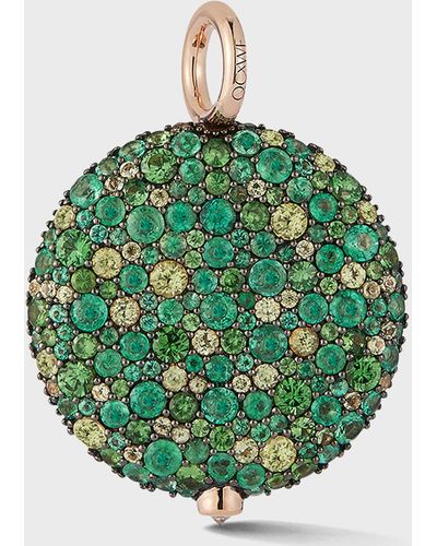 WALTERS FAITH 25mm Large Pebble Pendant In 18k Rose Gold And Green Emeralds
