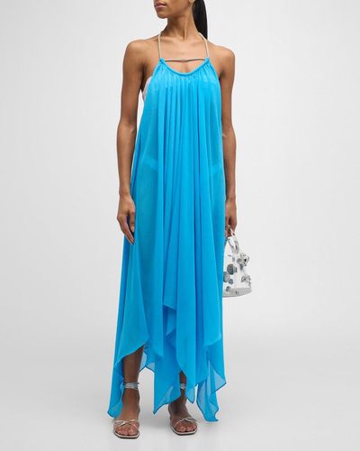 Ramy Brook Joyce Embellished-Strap High-Low Dress - Blue