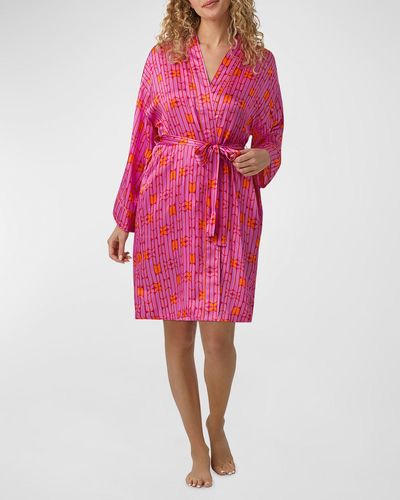 Trina Turk x Bedhead Pajamas Geometric-print Silk Satin Robe - Pink