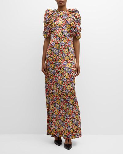 Stella McCartney Ultra Floral-Print Draped Gown - Brown