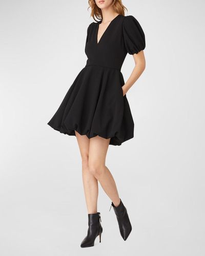 Shoshanna Nova Puff-Sleeve Bubble Mini Dress - Black