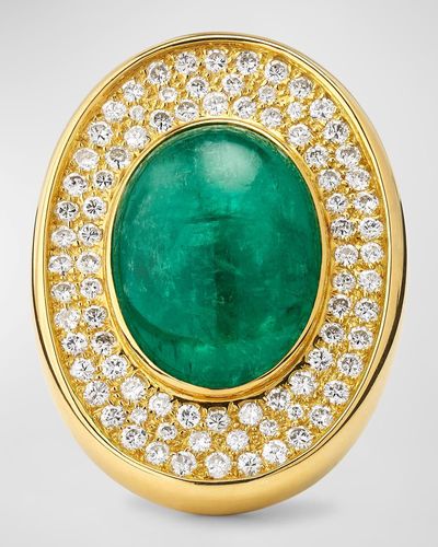 Alexander Laut 18K Emerald And Diamond Ring, Size 7 - Metallic