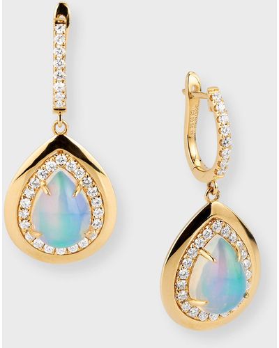 David Kord 18k Yellow Gold Earrings With Pear-shape Opal And Diamonds, 3.0tcw - Metallic