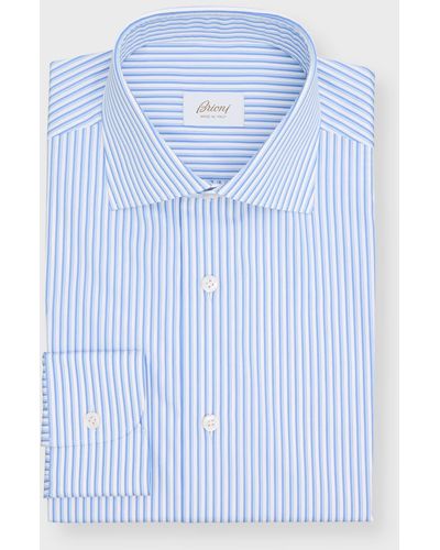 Brioni Cotton Pinstripe Dress Shirt - Blue