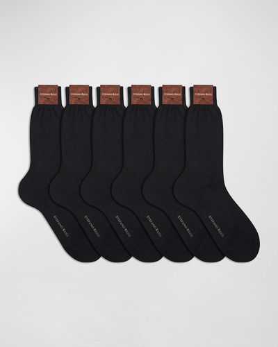 Stefano Ricci 6-Pack Solid Cotton Socks - Black