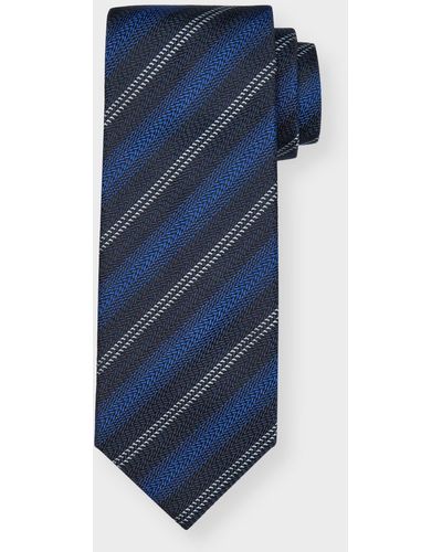 Brioni Textured Stripe Silk Tie - Blue