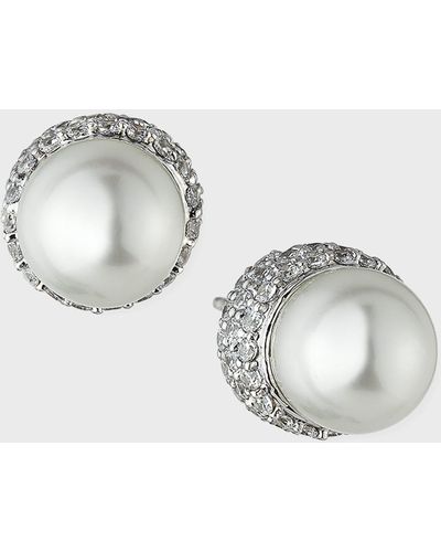 Fantasia by Deserio 9mm Pave Pearly Stud Earrings - Metallic