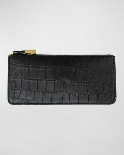 Abas Zip Polished Matte Alligator Continental Wallet - Black