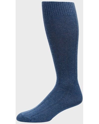 Neiman Marcus Rib Cashmere Crew Socks - Blue