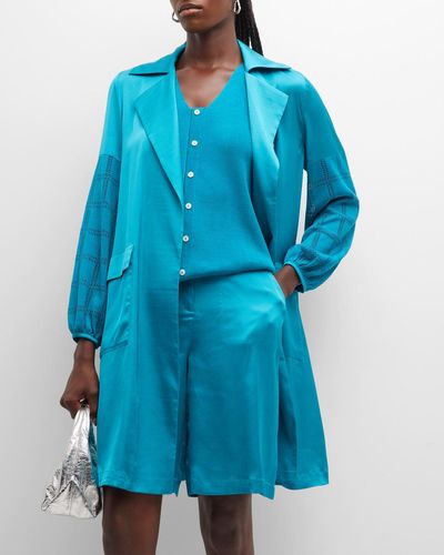 Misook Accent-Sleeve Open-Front Jacket - Blue