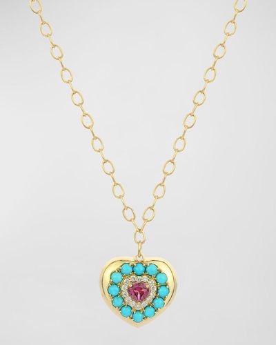 Stevie Wren 14k Yellow Gold Rhodolite Garnet Heart Lover Pendant Necklace - White