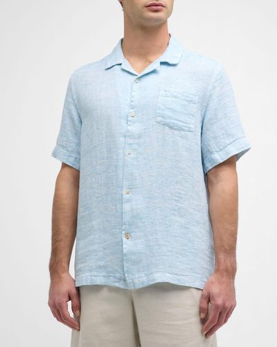 Swims Capri Linen Micro-Print Short-Sleeve Shirt - Blue
