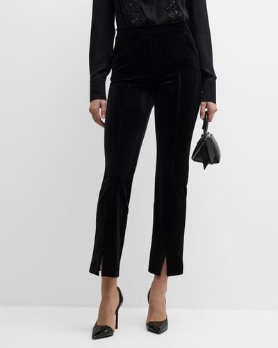 La Petite Robe Di Chiara Boni High-Rise Cropped Front-Slit Velvet Pants - Black