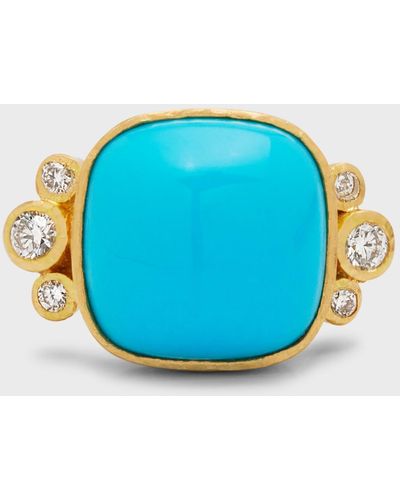 Elizabeth Locke 19k Square Cushion Sleeping Beauty Turquoise Ring, Size 6.5 - Blue