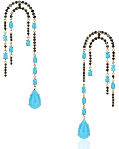 Fern Freeman Jewelry 18k Sleeping Beauty Turquoise Black Diamond Dangle Earrings - Blue