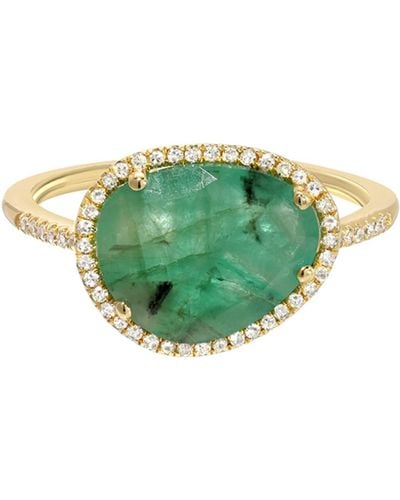 Zoe Lev 14k Yellow 0.13ct Gold Diamond And 1.89ct Emerald Ring, Size 7 - Green
