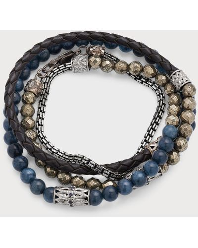 Armenta Beaded Gemstone And Leather Wrap Bracelet - Metallic