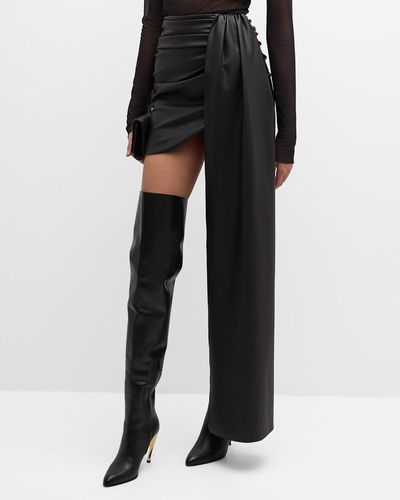 LAPOINTE Stretch Faux Leather Drape Mini Skirt - Black
