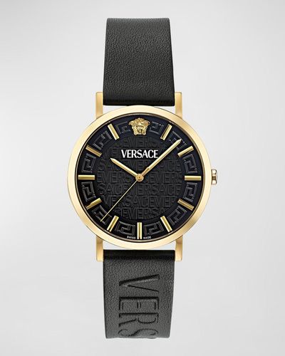 Versace Greca Slim Ip Leather-Strap Watch, 40Mm - Metallic
