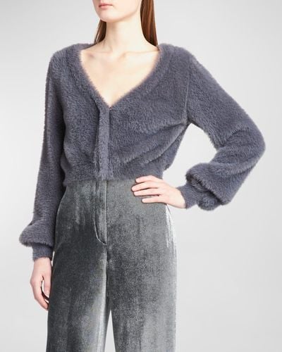 Alberta Ferretti Fuzzy Knit Crop Cardigan - Gray