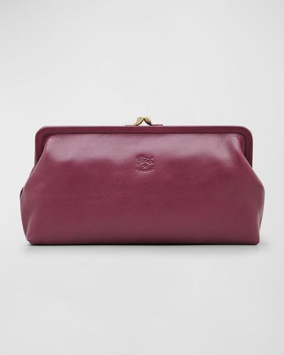 Il Bisonte Classic Vaccjetta Leather Clutch Bag - Purple