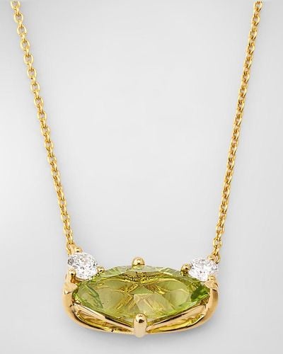 Lisa Nik 18K Marquise Peridot And Diamond Necklace - Metallic