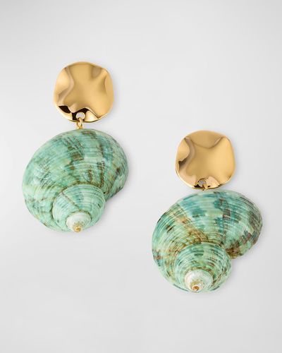 Nest Seashell Drop Earrings - Green