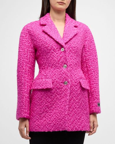 Versace Single-Breasted Tweed Coat - Pink