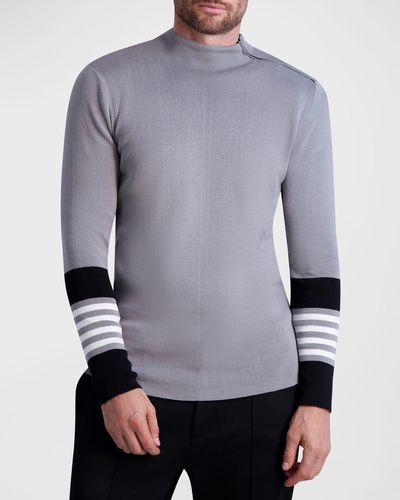 Karl Lagerfeld Colorblock Mock-Neck Zip Sweater - Gray