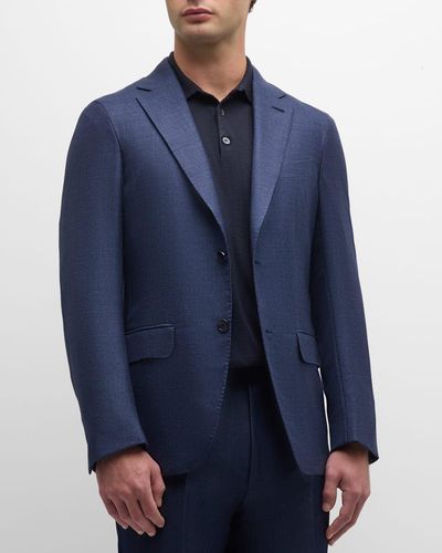 Zegna Tonal Plaid Couture Sport Coat - Blue