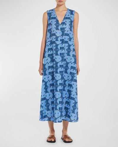 Max Mara Sleeveless Geometric-Print Midi Dress - Blue