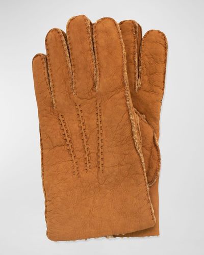 Portolano Curly Shearling Gloves - Brown